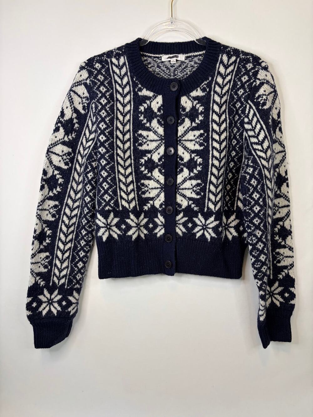 madewell Fair Isle Cardigan Jacket in Wool Navy Ivory Size Medium NEW